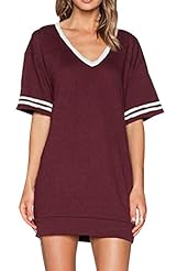 V-neck Striped Print Cotton Short Sleeves Elbow Length Sleeves Summer Colorblocking  Dress