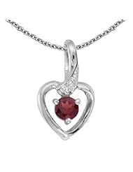 10k White Gold Round Garnet And Diamond Heart Pendant plus 18" Chain