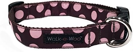 Pink Polka Dots on Brown Ribbon, Nylon Dog Collar - Large
