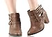 Women's Faux Leather Chunk Stacked Heel Strappy Triple Buckle Ankle Boots in Black, Tan, Brown