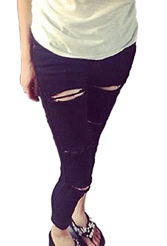 レディース スリムストレッチ ダメージデニムパンツ 全2色 テーパード 穴あき ペンシルパンツ セクシー ストリート カジュアル オリジナルアクセサリー付属 NYC0593