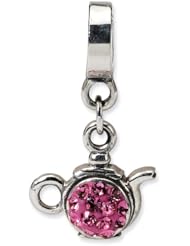 Sterling Silver s Pink Swarovski Elements Teapot Dangle Bead by Reflection Beads, Best Quality Free Gift Box Satisfaction Guaranteed