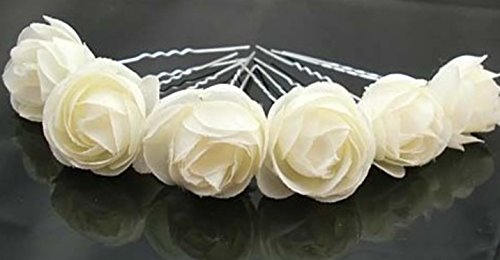 ZIJING 10 pcs 1.18" Ivory White Fashion Hair Small Flower Clip Bridal Girl Women For Wedding Prom Party