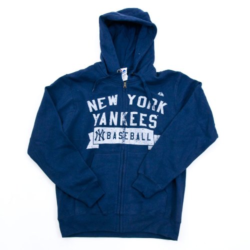 MLB Men's New York Yankees Arch Classic Long Sleeve Full Zip Hooded Fleece, Athletic Navy, Large
