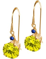 1.64 Ct Round Canary Diamond Blue Sapphire 14K Yellow Gold Earrings