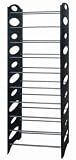 eSecure 10 Tier Shoe Storage Organiser Rack in Black & Chrome, Adjustable, Solid, Holds 30 pairs!