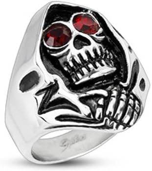 Size 11- Spikes Mens Stainless Steel 26mm Grim Reaper Wide Cast Ring