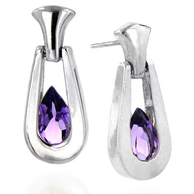 Sterling Silver Pear Shape Amethyst Earrings