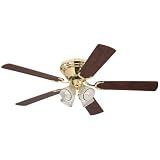 Westinghouse 7871600 Contempra IV Four-Light 52-Inch Five-Blade Ceiling Fan, Polished Brass with Clear Ribbed Globes