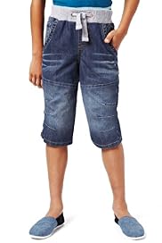 Ribbed Waistband Drawstring Denim Shorts