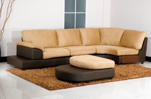 Mocha Microsuede Sectional Sofa with Ottoman Solid Hardwood Frame Comfortable Microfiber Fabric Faux Leather on Sides and Back For Added Durability & In Mocha