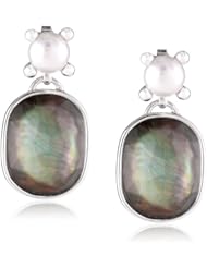 Honora Stainless Steel White Button Freshwater Pearl Black Mother-Of-Pearl Doublet Drop Earrings