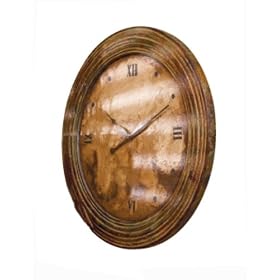 Wall Clock - Round with Textured Distressed Face and Frame, Roman Numerals and Tuscan Rust Finish From CBK Home