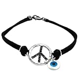 Tressa Sterling Silver .925 Stamp Hypoallergenic Black CZ Peace Sign Hamsa Evil Eye Rope Bracelet