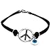 Tressa Sterling Silver .925 Stamp Hypoallergenic Black CZ Peace Sign Hamsa Evil Eye Rope Bracelet