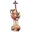 Brass Greek Pedestal Incense Burner - Colored - Censor with Cross and Jerusalem engraved (17cm or 6.8 inches Tall)