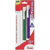 Pentel Non Abrasive Retractable Tri Erasers, 2 pack, 2 refills (ZE15E2BP)