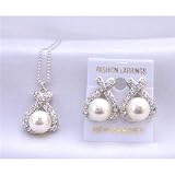 Brd819 Swarovski Pearls 10mm Pendant Earrings Jewelry Set Cream Pearls Sparkling Simulated Diamond Set with Gift Box