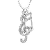 Silver Plated Various Crystal Music Notes Clef and Ottava Charm with Chain