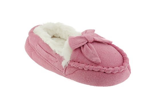 Chatties Girls Moccasin Slippers with Faux Fur Lining