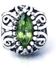 August Birthday Gift, Sterling Silver Filigree Design Charm with Peridot (August Birthstone) , Fits Pandora and All Brands Charm Bracelets and Necklaces