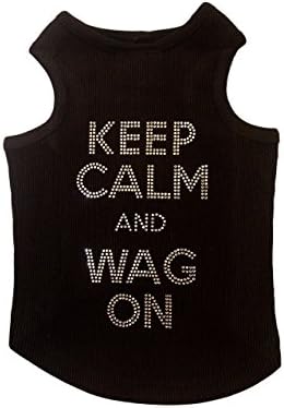 Keep Calm and Wag on Rhinestone Ribbed Tank Top for Dogs (Small)