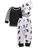 キッズ Tシャツ ＆ パンツ & 帽子 上下 3点セット 長袖 ウエスト 子供服 ベビー パジャマ 普段着 ユニセックス (0- 3ヶ月)
