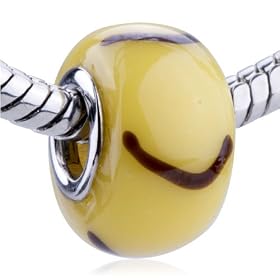 Yellow Murano Pudding Pattern European Glass Bead - Pandora and Bracelet Fit by Pugster