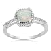10k White Gold, October Birthstone, Created Opal and Diamond Cushion Ring, Size 7