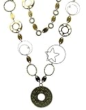 Necklace - N315 - Long Metal Star & Circles ~ Bronze
