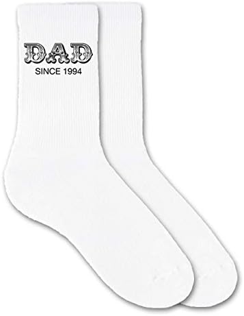 sockprints Personalized Father's Day Crew Socks with Year, Size 10-13 White