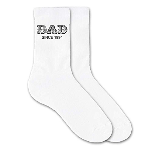 sockprints Personalized Father's Day Crew Socks with Year, Size 10-13 White