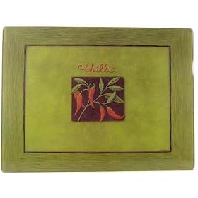 Chilli Verde Green Chillies Heavy thick glass tempered large cutting board, European... by Jason