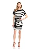 Tiana B Women's Combo Stripe Belted Dress, Black/White, X-Large