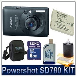 Canon PowerShot SD780IS 12.1 MP Digital Camera with 3x Optical Image Stabilized Zoom and 2.5-inch LCD (Black) Enthusiast Kit
