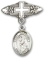 Sterling Silver Baby Badge with St. Margaret Mary Alacoque Charm and Badge Pin with Cross
