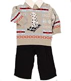 Nannette Baby Boy 3 Piece Dog Sweater and Pant Set