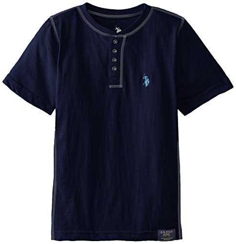U.S. Polo Assn. Big Boys' Slub Jersey Short Sleeve Henley, Marina Blue, 14/16
