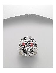 Red Skull CZ Ring In 92.5 Sterling Silver