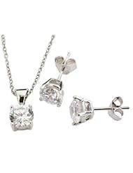 Sterling Silver and Round-Cut Cubic Zirconia Classic Stud and Pendant Set