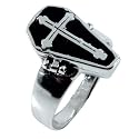 Inlayed Cross Coffin Box Sterling Silver Poison Ring