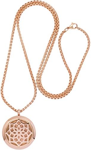 Aromatherapy Essential Oil Pendant Diffuser Necklace Hypo-Allergenic 316L Surgical Stainless Steel Locket Diffuser Jewelry (Rose Gold)