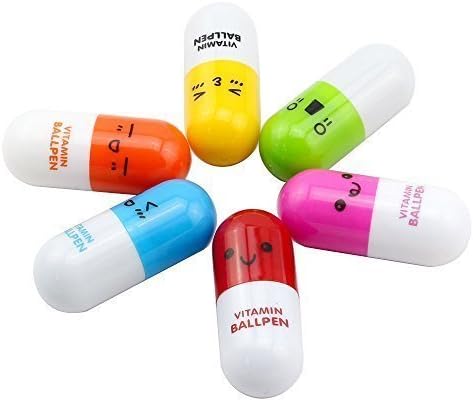 Multi Color Smiling Face Pill Shape Ballpoint Pen Cute Cartoon Favor Retractable Ball Pen Pack of 10