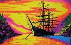 Sunset Bay Ship Blacklight Poster