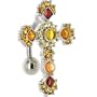 Top Mount Amber Brown Embellished Cross Belly Ring