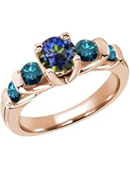 1.68 Ct Round Blue Mystic Topaz Diamond 14K Rose Gold Ring