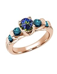 1.68 Ct Round Blue Mystic Topaz Diamond 18K Rose Gold Ring