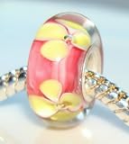 Charm Princess © Pink With Yellow Flowers Unique Handmade Jewellery Genuine Murano Glass Charm Beads - 5mm Single Silver Core - Fits Pandora, Chamilia, Troll, Biagi Bracelet - Perfect Gift ** BUY MORE THAN 1 BEAD FROM MY COLLECTION & RECEIVE A POSTAGE DISCOUNT ** ~~ ORDERS OVER £5.00 WILL RECEIVE A FREE GIFT BAG ~~