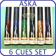 Billiard Pool Cue Stick Set Aska L8 6 pool cue sticks