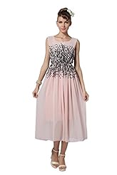 General Print Elasticized   Waistline Midi Dress 